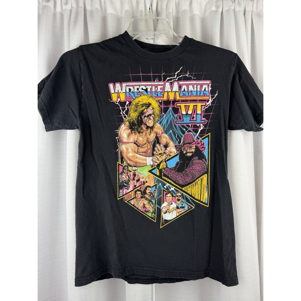 WWE Wrestlemania VI Graphic T-Shirt Mens SMALL Black Ultimate Warrior Macho Man